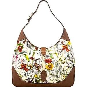 Gucci Floral Canvas & Brown Leather 'Jackie' Handbag
